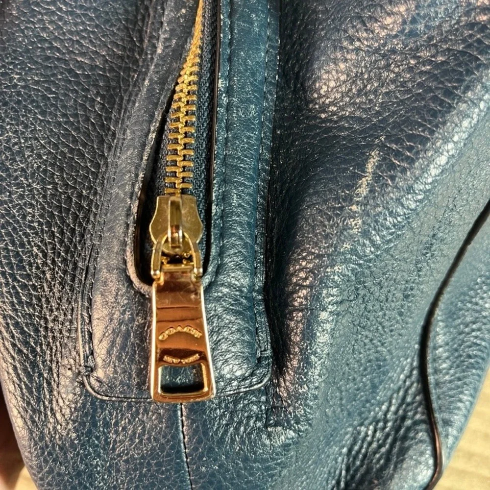 Coach Pebbled Leather Shoulder Bag Teal Blue Gold Hardware Slouchy Hobo